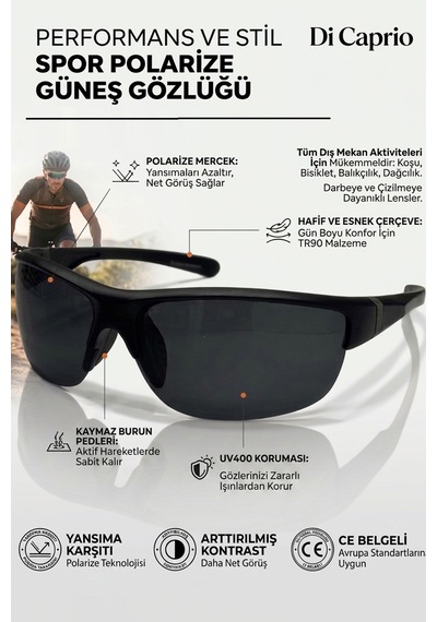 Di Caprio Dc3033gun Mat Siyah Yarım Çerçeve Oval Polarize Camlı Erkek Güneş Gözlüğü