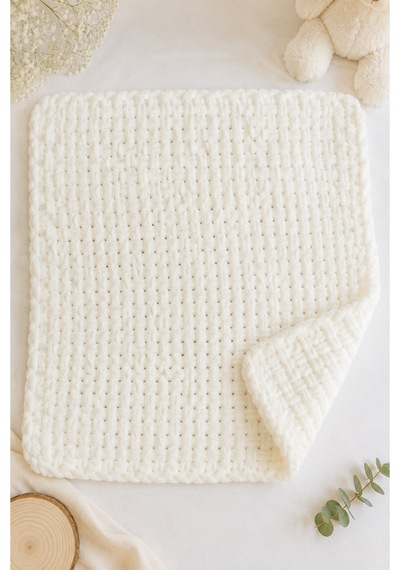 Alize Puffy Tek Battaniye 90x90 Cm Yumuşak Pofidik Örgü Bebek Yetişkin Battaniyebeyaz Krem