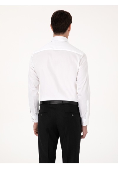 Cacharel Beyaz Slim Fit %100 Pamuk Yarım İtalyan Yaka Klasik Gömlek