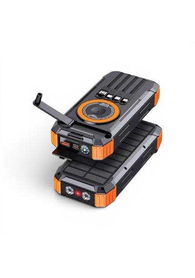 Ultratekno Fc-20 Solar Powerbank 20000 Mah 22.5w Hızlı Şarj Kablosuz Şarj El Kranklı Led Fenerli Taşınabilir Güç Bankası Siyah - Turuncu