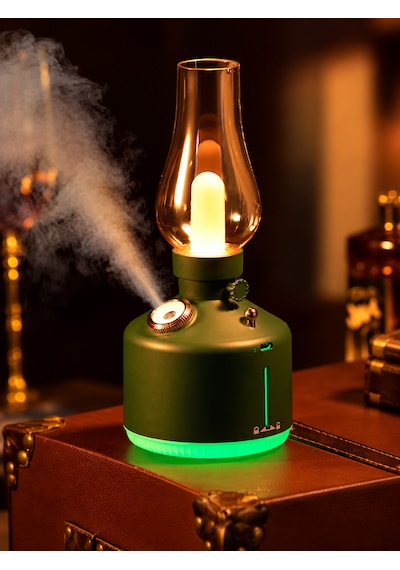 Alfagift Şarjlı Nostaljik Gaz Lambası Hava Nemlendirici Ve Buhar Makinesi- Dekoratif Masa Ve Gece Lambası Yeşil