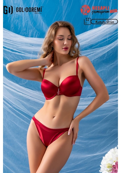 Gd Goldoremi Premium Series Kadın Hafif Destekli Saten Görünüm Sütyen Ve Slip Külot Takım Bordo Gd Goldoremi Premium Series Kadın Hafif Destekli Saten Görünüm Sütyen Ve Slip Külot Takım Bordo