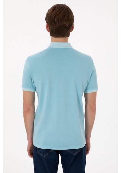 U.S. Polo Assn. Erkek Slim Fit Polo Yaka Açık Mavi Yıkamalı Basic Tişört 50305995-VR007