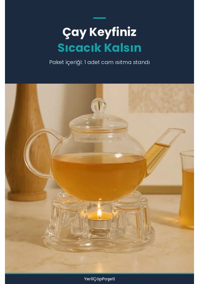 Cam Demlik Isıtma Standı - Mumlu Çaydanlık Isıtıcı Şeffaf