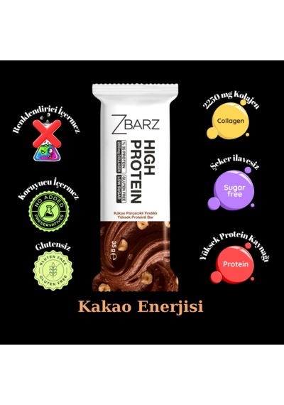 Zbarz Kakaolu Parçacıklı Fındıklı Yüksek Proteinli Bar 35 Gr 12 Li