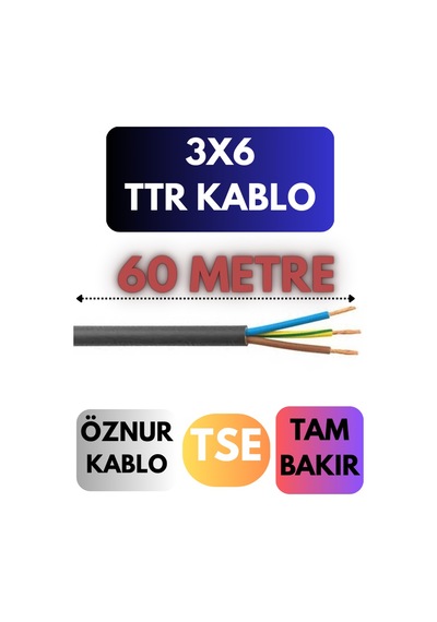 Öznur 3x6 Ttr Kablo Metre Seçenekli Siyah - 60 Metre