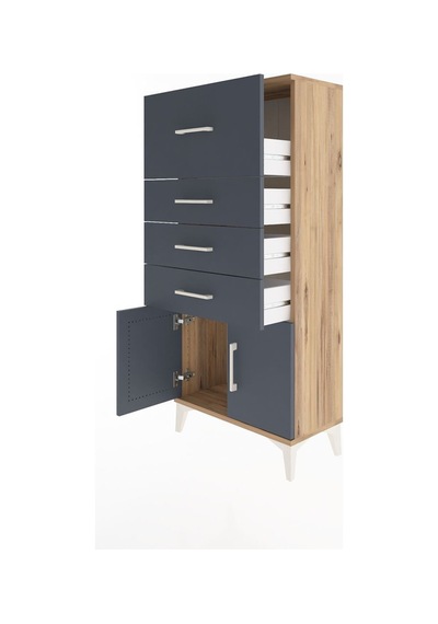 Arges Dolap 4 Çekmeceli 2 Kapaklı 60x30x134 Çam-antrasit Atlas Çam