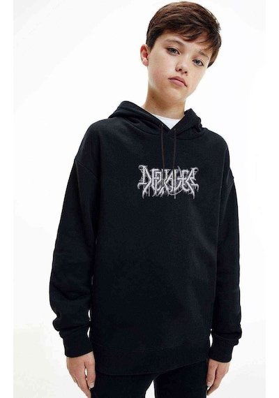 Tshirthane Depraver Logo Baskılı Unisex Çocuk Kapüşonlu Siyah Sweatshirt Siyah