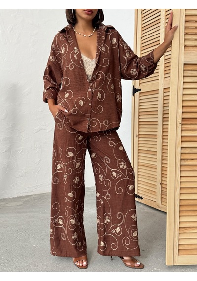 Verymoda Nakışlı Pantolon F1900 Kahve Dsn2