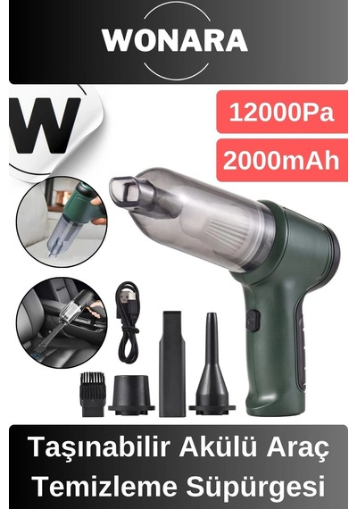 Premium 12000pa Güçlü Emiş 2000mah Otomatik Aydınlatmalı Taşınabilir Akülü Araç Temizleme Süpürgesi