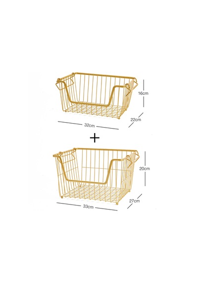 Ocean Home Textile 2'li Altın Renk Metal Sepet Set 32 x 22 x 16 / 33 x 27 x 20 cm