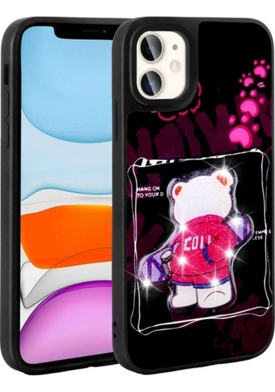 Apple Uyumlu iPhone 11 Kılıf Parlayan Kabartmalı İkonik Figürlü Zore Amas Silikon Kapak Siyah