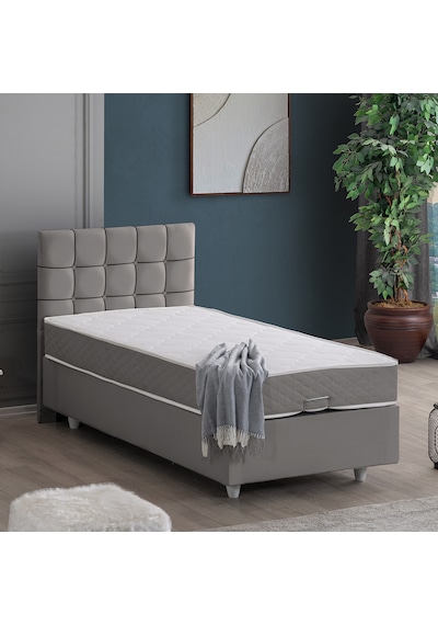 Tavira Tek Kişilik Baza Başlık Letto Yatak Seti - Gri 90 x 190