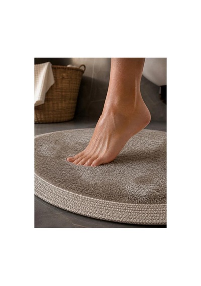 Nesrin Kaymaz Taban Peluş Banyo Paspası Seti Jüt Kenar Detaylı 2 Li Oval Yuvarlak 100x60 60x60 Kahverengi