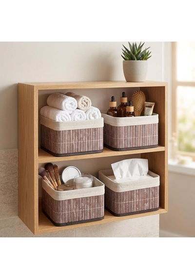Bambu Çok Amaçlı Saklama Kutusu Düzenleyici Kare Organizer, Dekoratif Bambu Düzenleyici Gri 20x20x13cm 4 Adet Diğer