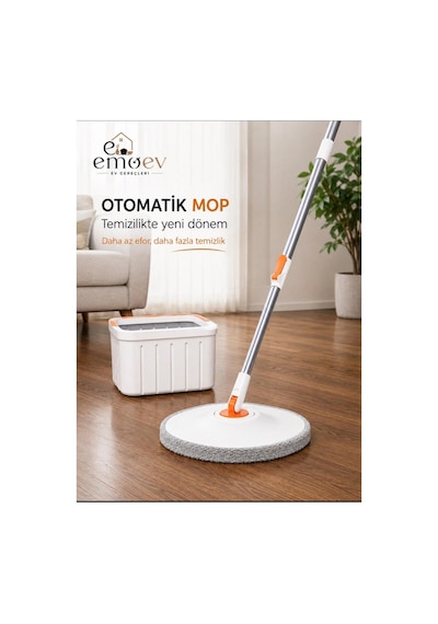 Otomatik Döner Mop Temiz Ve Kirli Suyu Ayıran Çift Hazneli Temizlik Seti 360 Döner Mikrofiber Mop