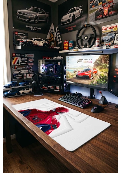 Örümcek Adam İllüstrasyon 40x90 Cm Oyuncu Mousepad Kaymaz Taban Büyük Boy Mousepad Beyaz