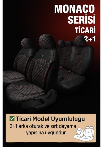 Mini Cooper 2007-2013 Hatchback - Ticari 2+1 Monaco Eviza Kumaş Deri Detaylı Oto Koltuk Kılıfı - Kırmızı Kırmızı