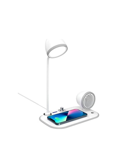 Wireless Kablosuz Şarj Standı 3in1 Apple Uyumlu iPhone - Android Bluetooth Hoparlör Masa Lambası