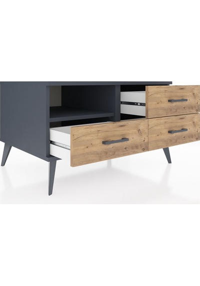 Kronos Şifonyer Tek Raflı 3 Çekmeceli 88x59x48 Antrasit-antrasit/çam Antrasit/çam