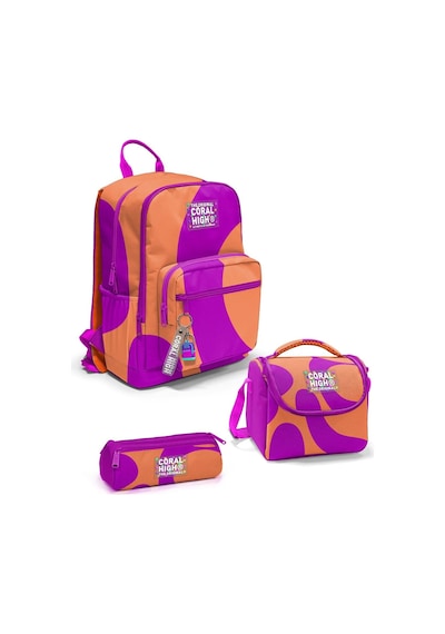 Coral High Koyu Pembe Turuncu Desenli 3'lü Okul Çanta Seti Set0123684 - Kız Çok Renkli