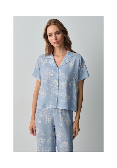 Suwen Rosanna Gömlek Yaka Pijama Takımı Wsh10510035348 Mavi