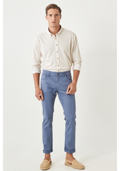 AC&Co / Altınyıldız Classics Erkek Indıgo 360 Derece Her Yöne Esneyen Slim Fit Dar Kesim Pamuklu Rahat Pantolon İndigo