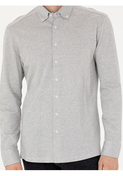 Cacharel Gri Slim Fit Uzun Kollu Gömlek