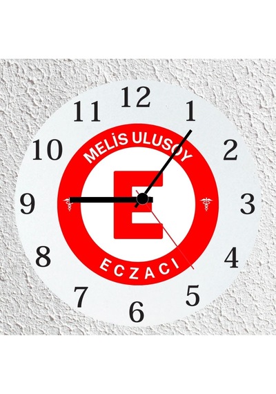 Eczacılara Özel İsimli Cam Saat - Eczane Logolu Mesleki Hediye 30 Cm Çok Reenkli