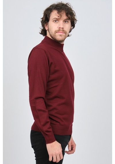 Desen Triko Erkek Yarım Balıkçı Yaka Yün Kazak 0249604 Bordo Bordo
