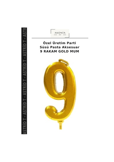 Özel Üretim Parti Süsü Pasta Aksesuar 9 Rakam Gold Mum Altın