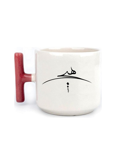 Hiçlik Sembolü Baskılı Mor Kulplu T Kupa Bardak Fincan Mug Kırmızı Kulp