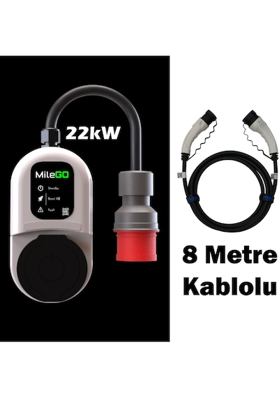 Milego 22kw Şarj İstasyonu 8 Metre Kablolu Set Mobil Taşınabilir Elektrikli Araç Şarj Ünitesi 22 Kw