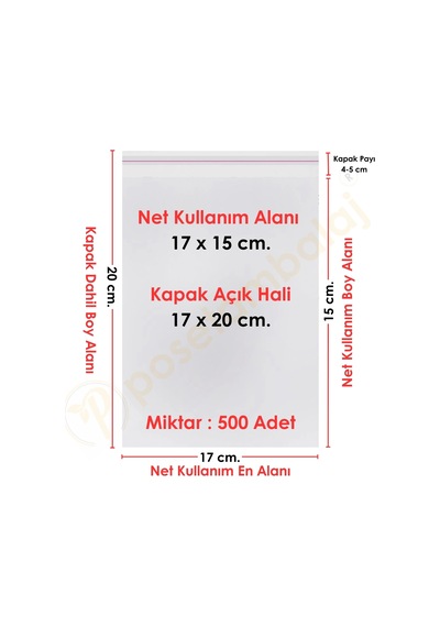 17x15+5 Cm. 17x20 500 Adet Şeffaf Bantlı Yapışkanlı Opp Poşet