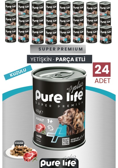 Pure Life Plus 24'lü Sığır Yetişkin Konserve Chunk Parça Etli Yaş Mama 400 G