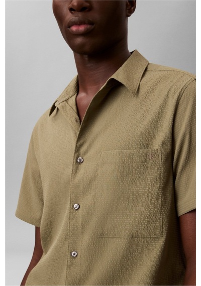 Calvin Klein Ss Solid Seersucker Erkek Gömlek-16337 Haki