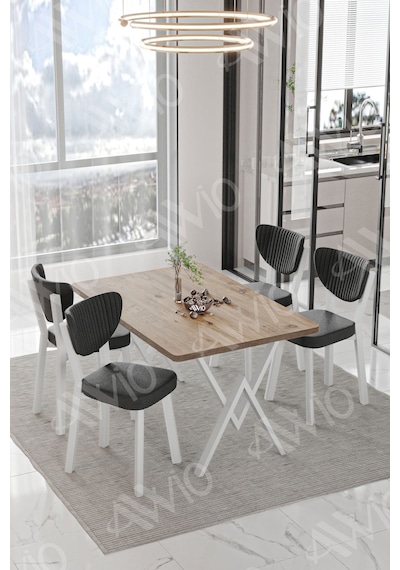 Avvio Beyaz Elma Sandalye 80x120 Yemek Masası Mutfak Masası 4 Kişilik Masa Sandalye Takımı Akça