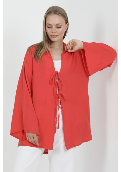 Doğal Viskon Kumaş Cepli Bağcıklı Kadın Kimono 1167 Hafif, Dökümlü, Akışkan, Yazlık Model Kırmızı Doğal Viskon Kumaş Cepli Bağcıklı Kadın Kimono 1167 Hafif, Dökümlü, Akışkan, Yazlık Model Kırmızı