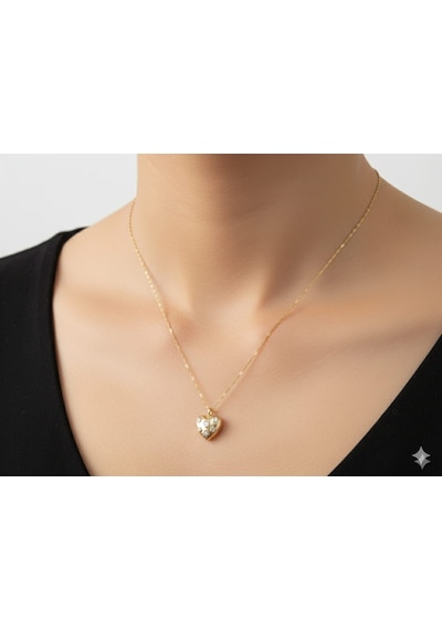 Akfecan Çelik 316l Zirkon Taşlı Içi Açılan Kalp Lolye Altın