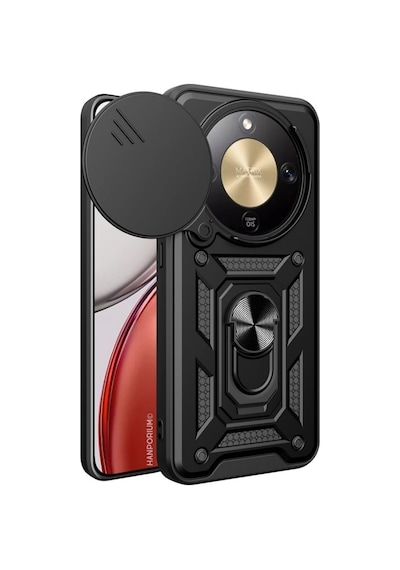 Honor Magic 8 Lite Uyumlu Tank Kılıf - Yüzüklü Standlı Extra Koruma Zırhlı Outdoor Kapak-siyah Siyah