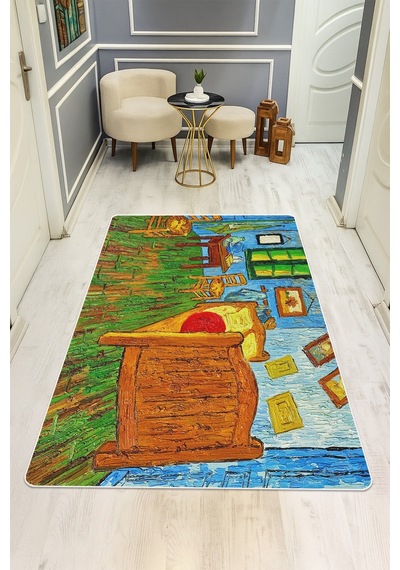 Modern Desenli Dijital Baskı Kaymaz Taban Halı H0738 Renkli