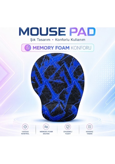 Black Flex Dijital Baskılı Memory Foam Ergonomik Bilek Destekli Siyah-mor Mause Pad