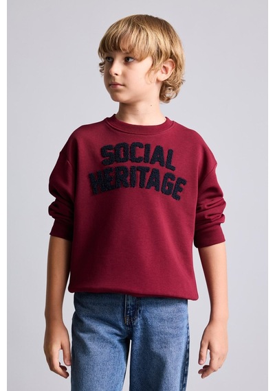 Defacto Oversize Bisiklet Yaka Nakışlı Sweatshirt Erkek Çocuk H9695a826wnbr248 Bordo-br248