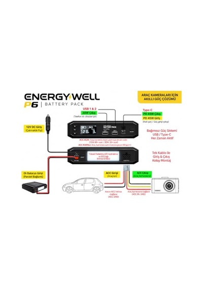 Battery Pack P6 Araç Kamerası Park Modu Güç İstasyonu
