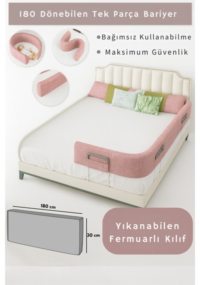 Miralay Yeni Nesil Yatak Bariyeri 180 CM Pembe - Boyalı