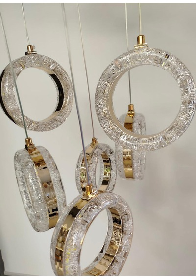 6'lı Kristal Ledli Modern Avize Gold