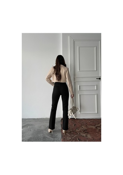 Blue Marlın Yüksek Bel Tam Kalıp Paça Kesik Boru Paça Jeans Siyah