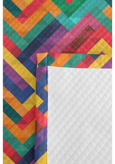 Geometrik Renkli Genç Odası Tek Kişilik Pike Takımı - Zigzag Turkuaz Sarı 160x220 Cm Yatak Örtüsü Dokulu Gölge Sükuneti