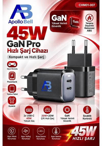 Apollobell Chm01-007 45w Gan Pro Şarj Aleti