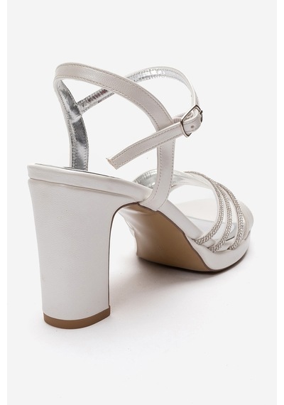 Luvishoes Jarena Sedef Cilt Taşlı Kadın Kalın Topuklu Abiye Ayakkabı